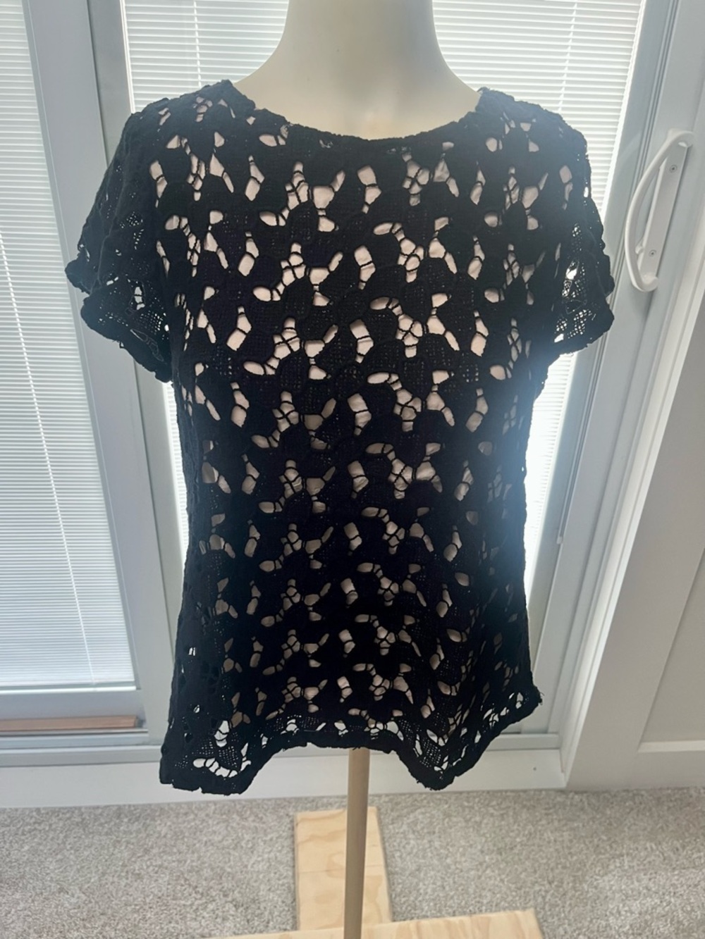 Pim + Larkin Black Crochet Overlay Short-Sleeve Top